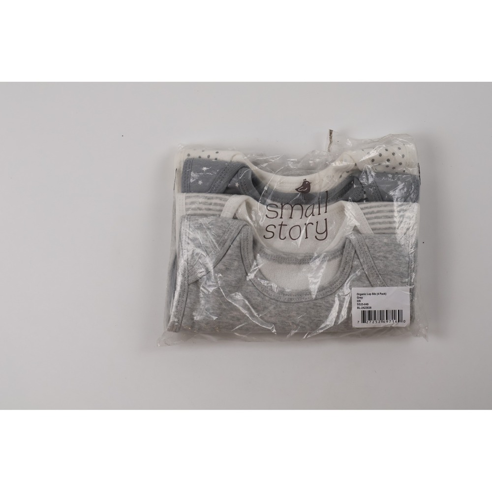 Small Story Lap Bib 4 Pack Grey White Pattern OS Organic Cotton NWT